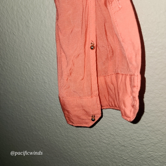 ZARA SHEER ORANGE LONG SLEEVE BLOUSE W / GOLD STUD BUTTONS SIZE SMALL - Picture 5 of 9